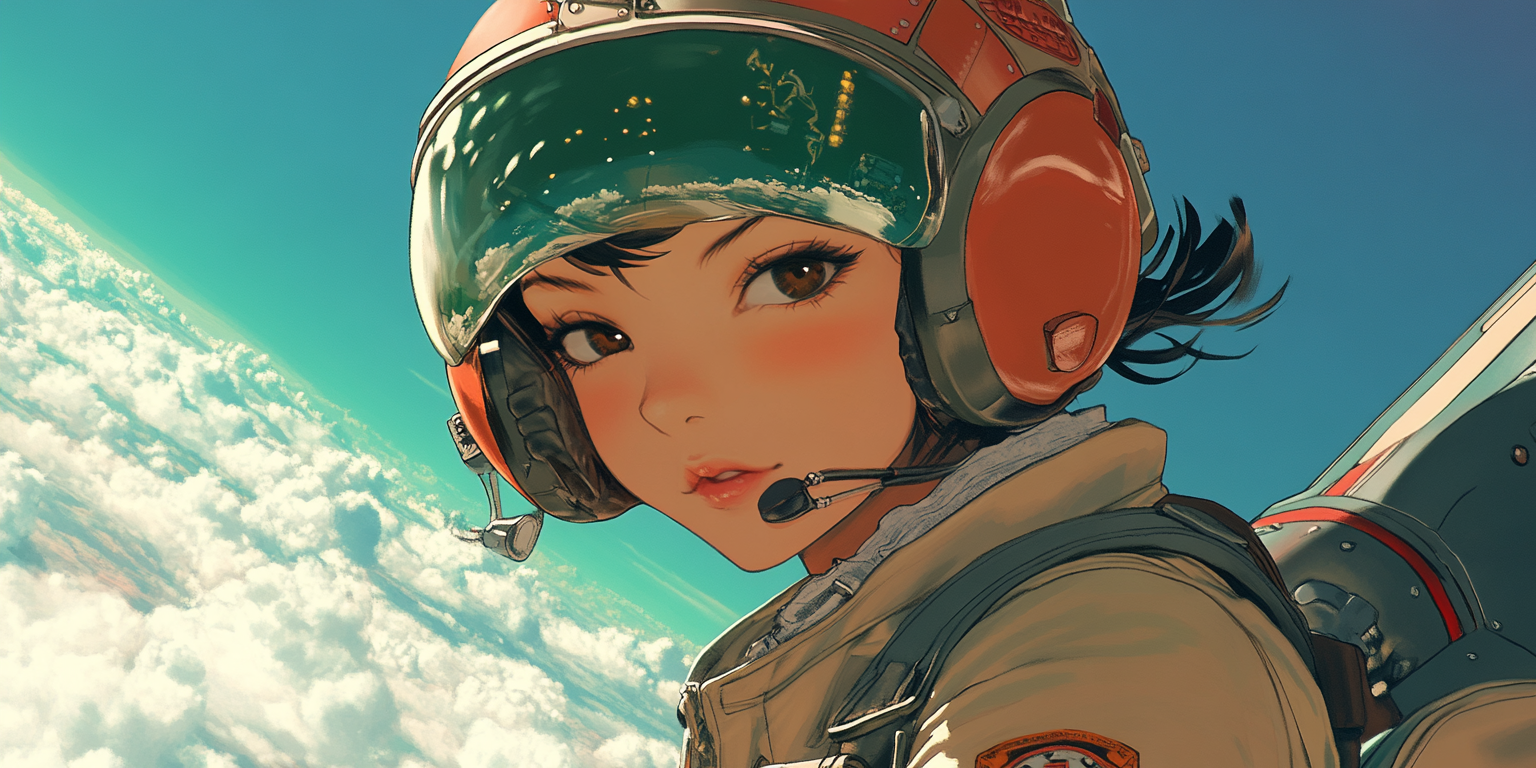 Retro Pilot Waifu in Vintage Aviator Gear